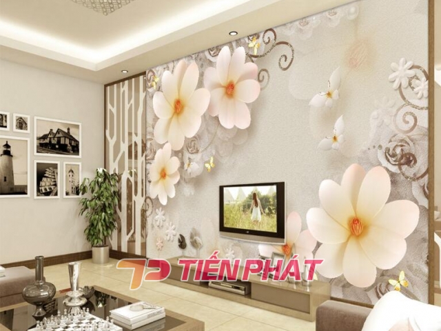 Tranh Dán Tường 3D Phòng Ngủ Hoa Giả Ngọc Màu Vàng Nhẹ Sang Trọng Hgn01