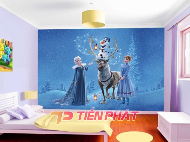 Tranh 3D Dán Tường Công Chúa Elsa Và Các Bạn TTE8032