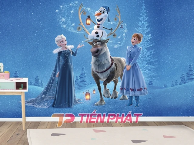 Tranh 3D Dán Tường Công Chúa Elsa Và Các Bạn TTE8032 | Trang Trí ...